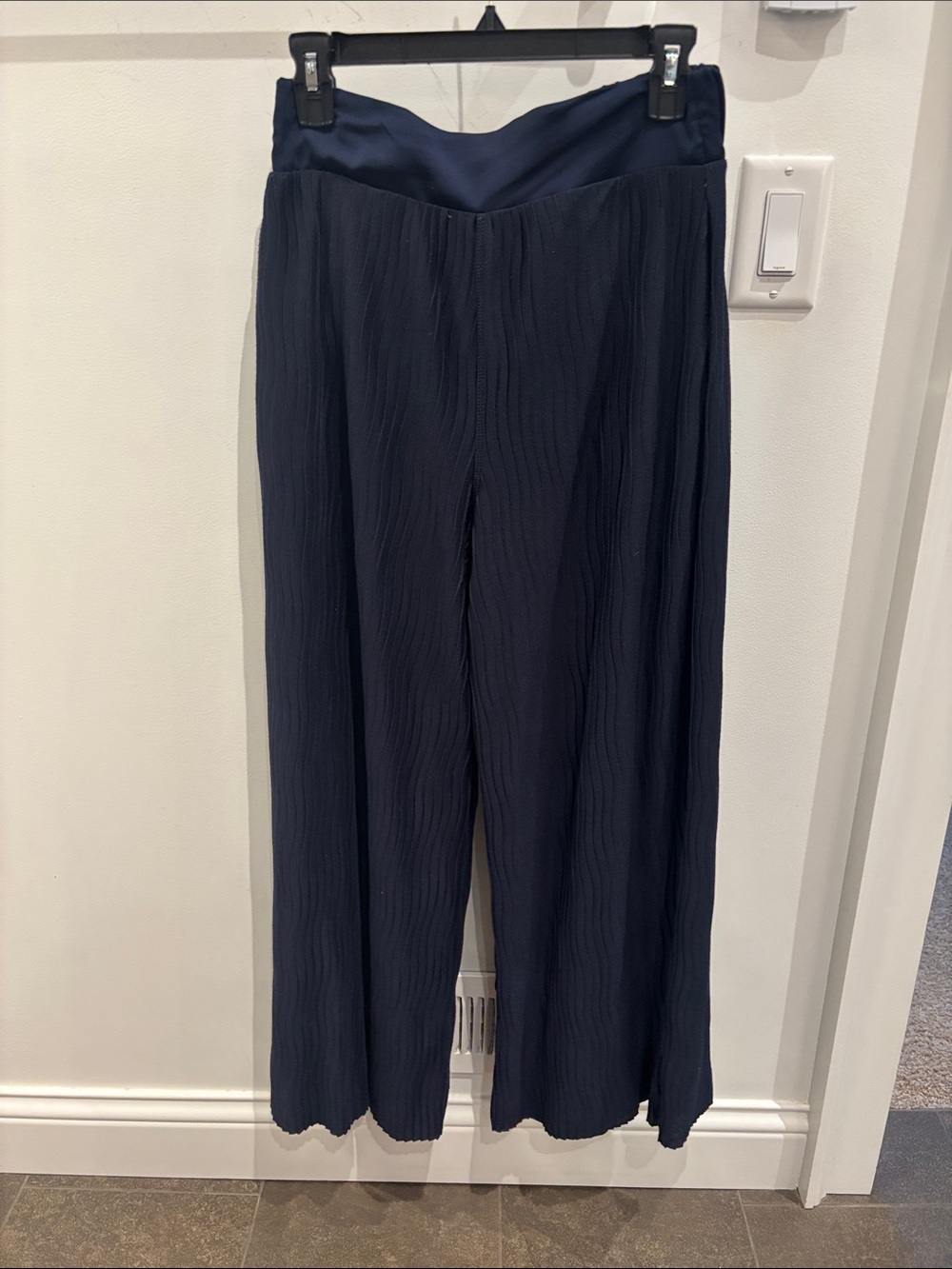 Anthropologie Navy Wide-Leg Textured Pull-On Pants